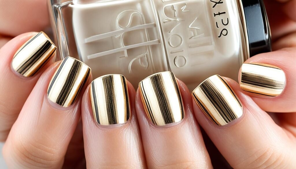 Gold stripe manicure