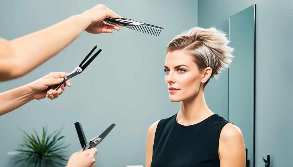 Cutting own hair with a mirror