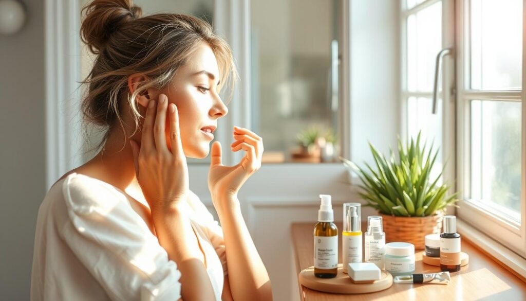 Woman applying sunscreen for sun protection